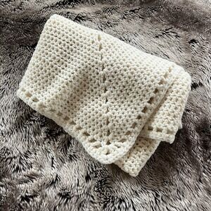 Vintage Handmade Crochet Baby Blanket Cream